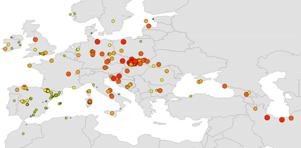 Fig. 2 Distribution of genetic diversity in Taxus baccata.